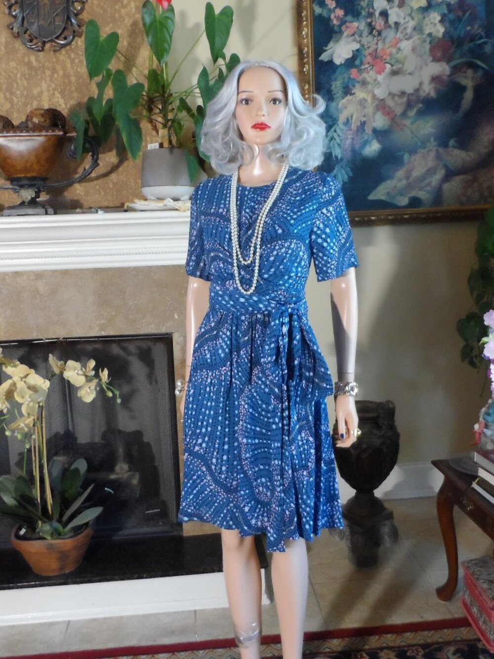 New Altuzarra Blue Abstract Print Wrap Dress Size IT 40 US 4